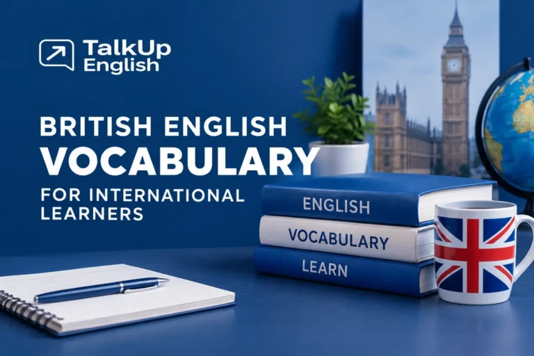 British English vocabulary books with UK-themed study setup
