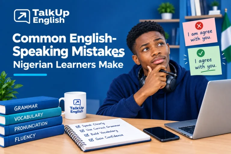 Nigerian learner studying common English speaking mistakes online