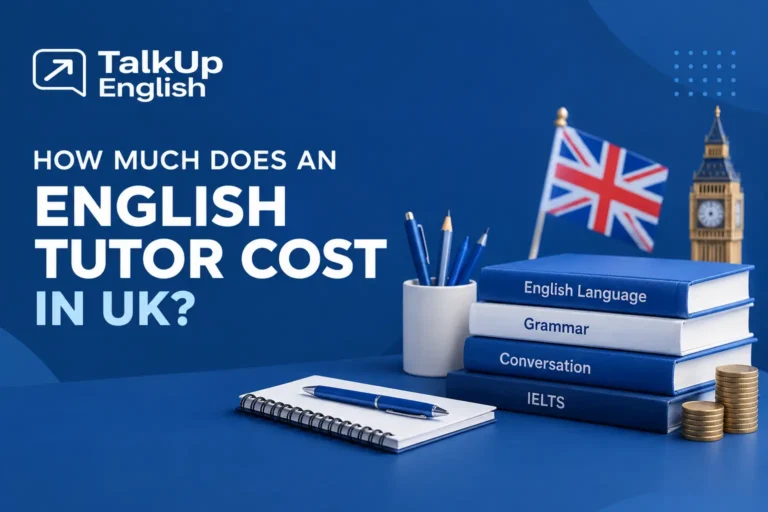 English tutor costs in the UK with books and coins