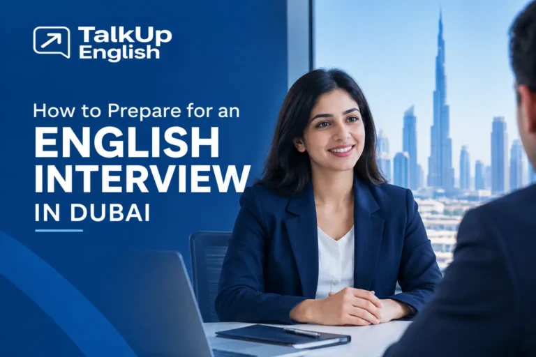 Woman preparing for an English job interview in Dubai
